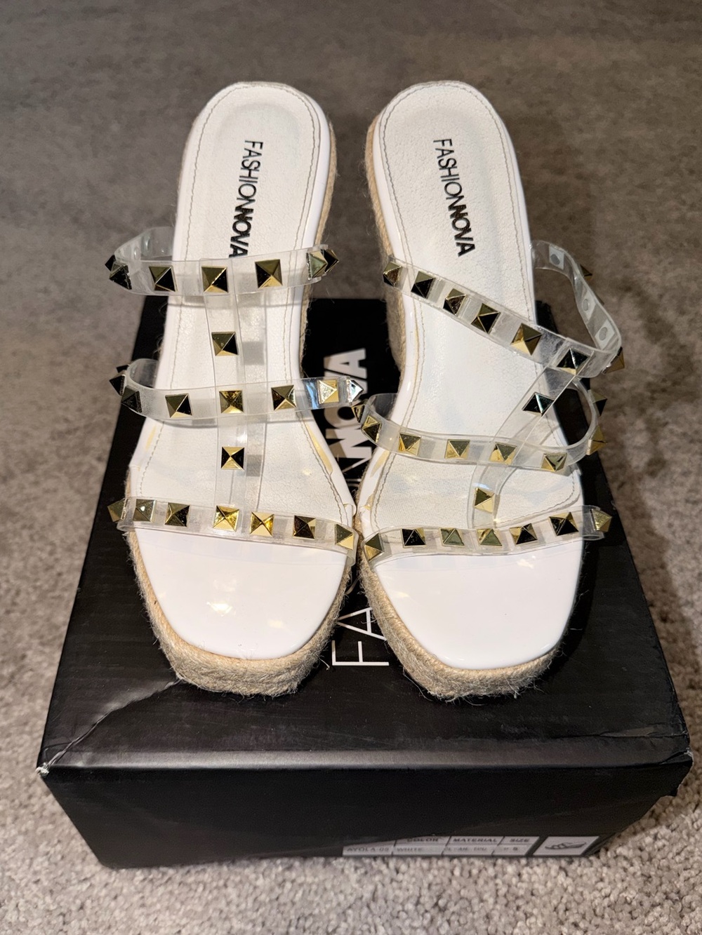 Fashion Nova White Clear Studded Wedges